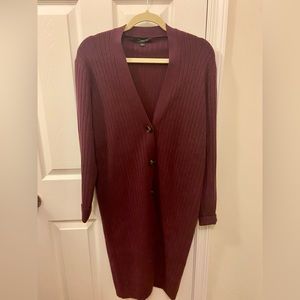Ann Taylor Size Large Petite Burgundy Ribbed Long Cardigan Sweater